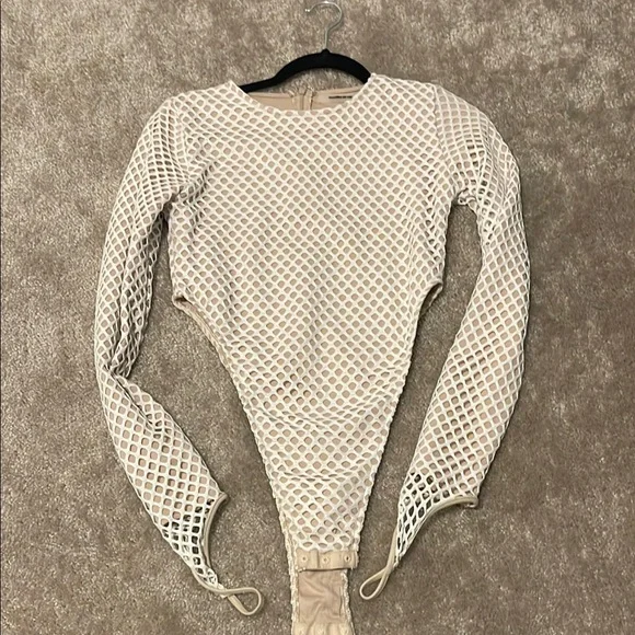 Cream Mesh Long Sleeve Bodysuit - Picture 1 of 3
